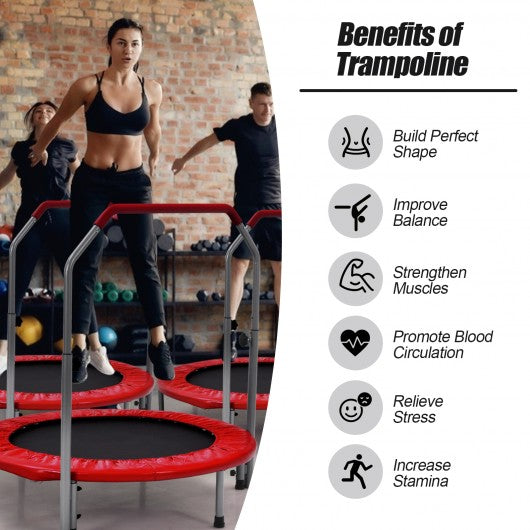 40 Inch Folding Exercise Trampoline Rebounder with 4-Level Handrail Carrying Bag-Red