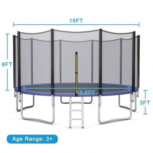 8-10-12-14-15-16Feet Outdoor Trampoline Bounce Combo with Safety Closure Net Ladder-15 ft