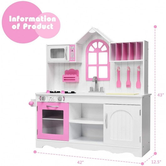 Wood Toy Kitchen Kids Cooking Pretend Play Set