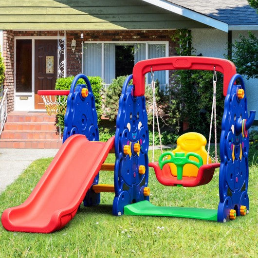 3 in 1 Junior Children Freestanding Design Climber Slide Swing Seat Basketball Hoop