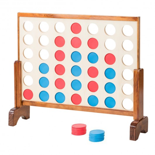 Wooden 4 in a Row Game Toy For Adults Kids with Carrying bag-Natural