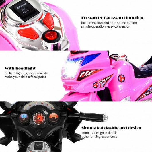 20-day Presell 3 Wheel Kids Ride On Motorcycle 6V Battery Powered Electric Toy Power Bicyle New-pink
