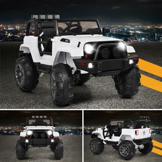 12V Kids Remote Control Riding Truck Car with LED Lights-White