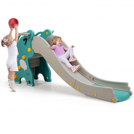 4-in-1 Kids Climber Slide Play Set with Basketball Hoop-Green