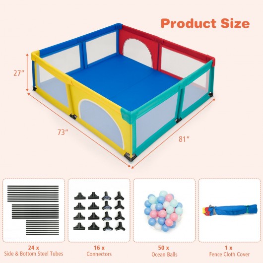 Large Infant Baby Playpen Safety Play Center Yard with 50 Ocean Balls-Color
