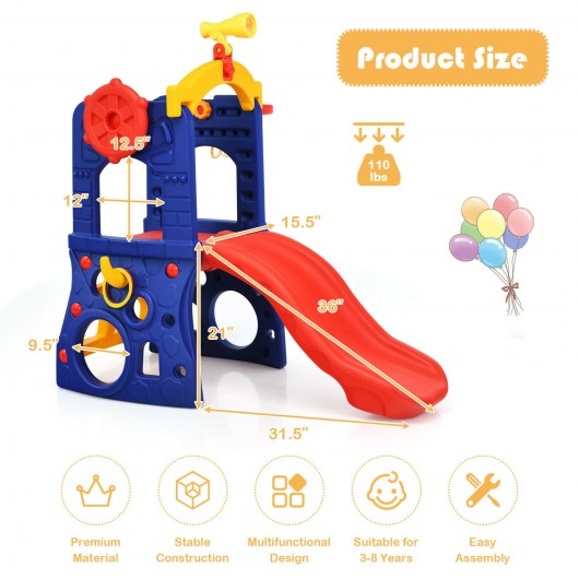 6-in-1 Freestanding Kids Slide with Basketball Hoop Play Climber