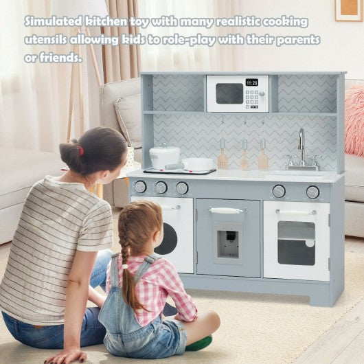 Pretend Play Kitchen Wooden Toy Set for Kids with Realistic Light and Sound