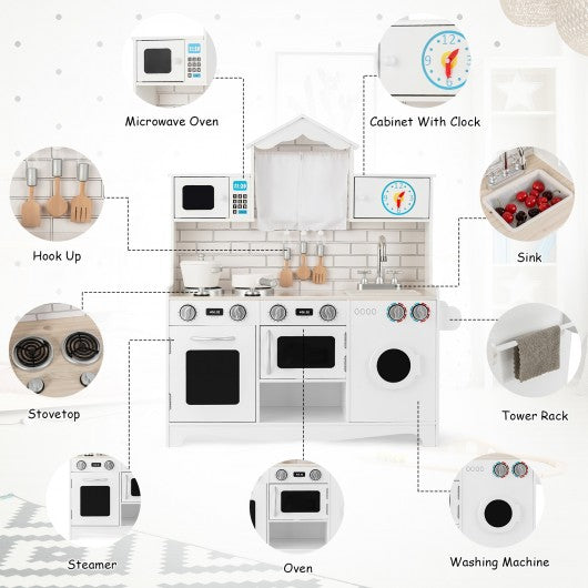 Wooden Kids Kitchen with Washing Machine