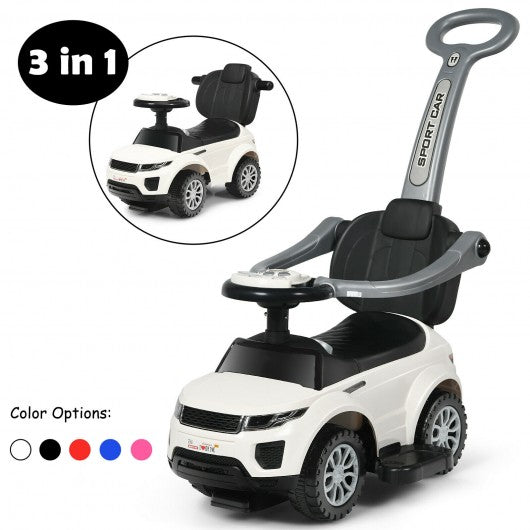 Honey Joy 3 in 1 Ride on Push Car Toddler Stroller Sliding Car with Music-White