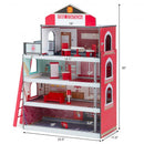 Wooden Fire Station Dollhouse Playset with Truck and Helicopter