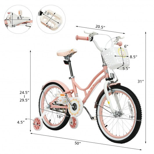 18" Kids Adjustable Bike Toddlers with Training Wheels-Pink
