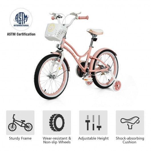 18" Kids Adjustable Bike Toddlers with Training Wheels-Pink