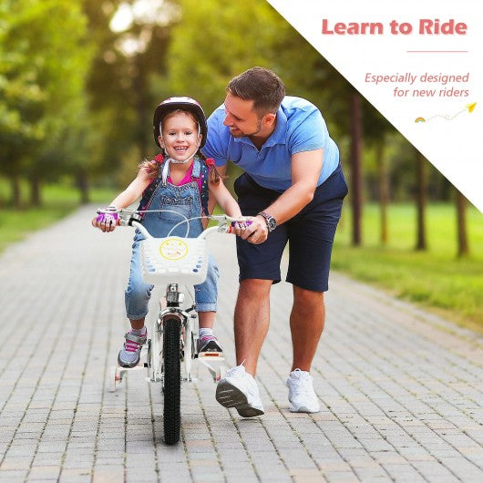 18" Kids Adjustable Bike Toddlers with Training Wheels-Pink