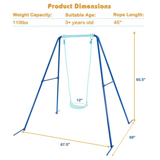 Outdoor Kids Swing Set with Heavy Duty Metal A-Frame and Ground Stakes-Blue