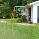 Outdoor Kids Swing Set with Heavy Duty Metal A-Frame and Ground Stakes-Orange