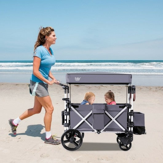 2 Passenger Push Pull Stroller with Adjustable Handle Bar