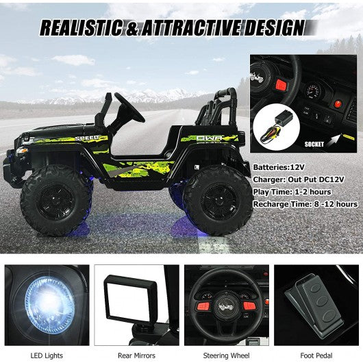 12V Kids Ride-on Jeep Car with 2.4 G Remote Control-Black