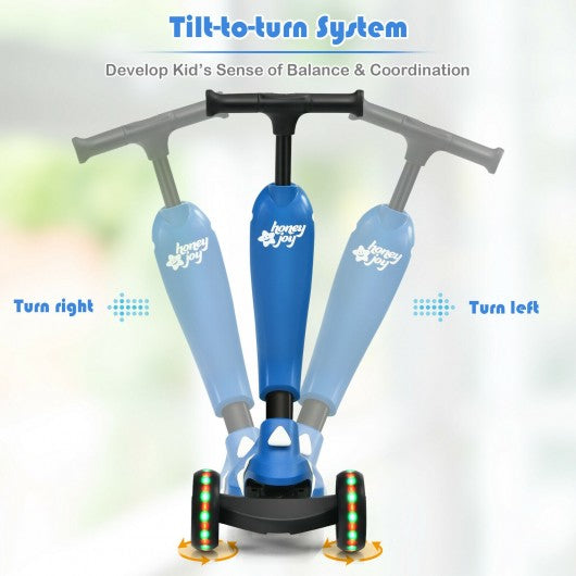 2 in 1 Kids Kick Scooter with Flash Wheels for Girls Boys from 1.5 to 6 Years Old-Blue