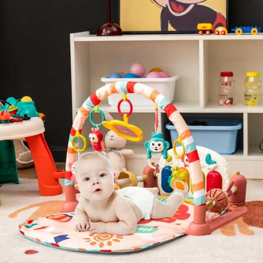 Baby Kick and Play Gym Mat Activity Center with Detachable Piano for Bedroom-Pink