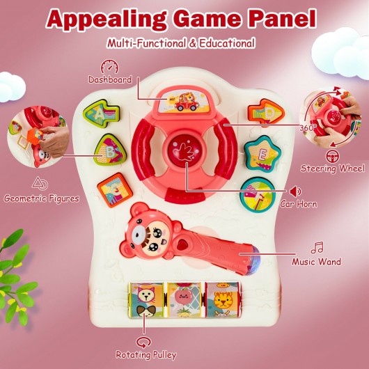Baby Walker Sit-to-Stand Learning Walker with Projection Music Wand-Red