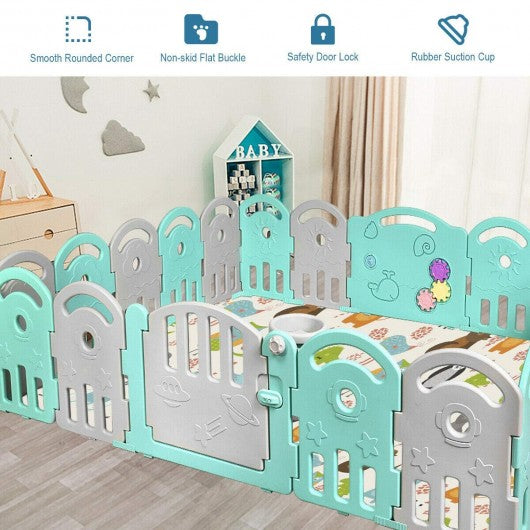 20-Panel Playpen with Music Box and Basketball Hoop-Light Green