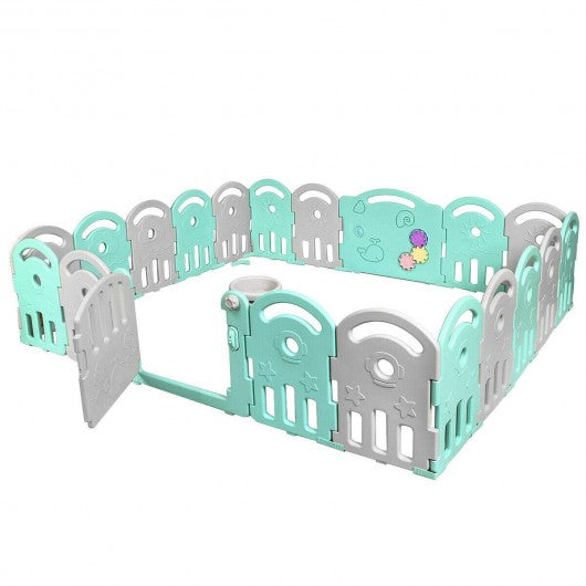 20-Panel Playpen with Music Box and Basketball Hoop-Light Green