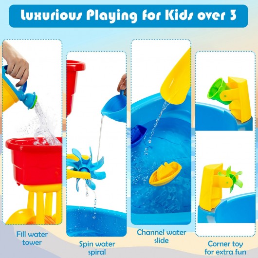 Kids Sand and Water Table  for Toddlers with Umbrella & 18 Pcs Accessory Set